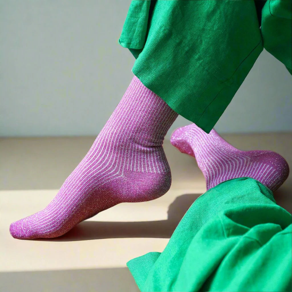 KLUE Glitter Lurex Socks in Eco-friendly Lyocell - Fuchsia