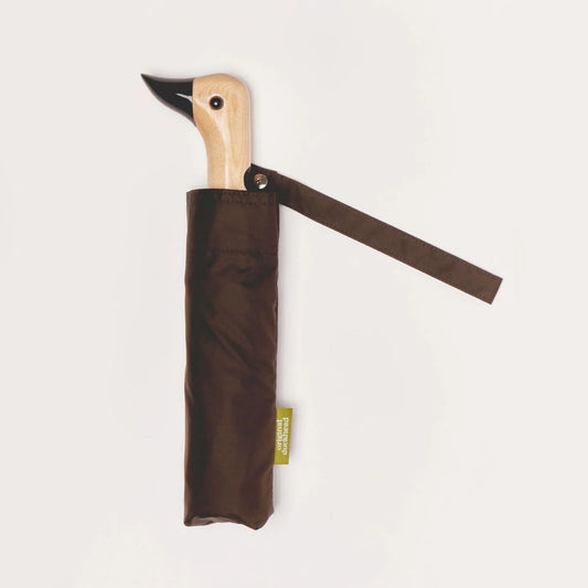Original Duckhead Signature Compact Umbrella in Brown colour on a white background 