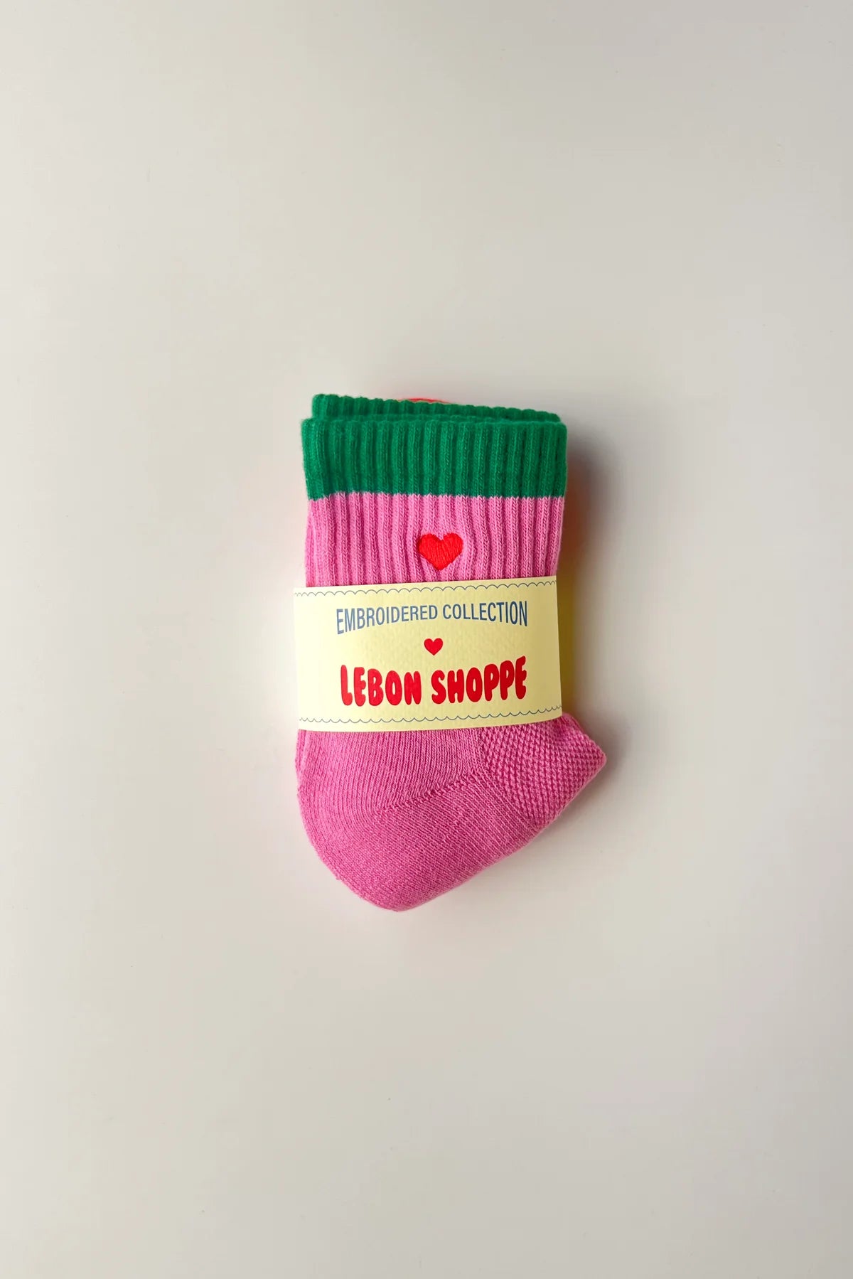 Le Bon Shoppe Embroidered Color Block Girlfriend Socks - Rose & Green Heart
