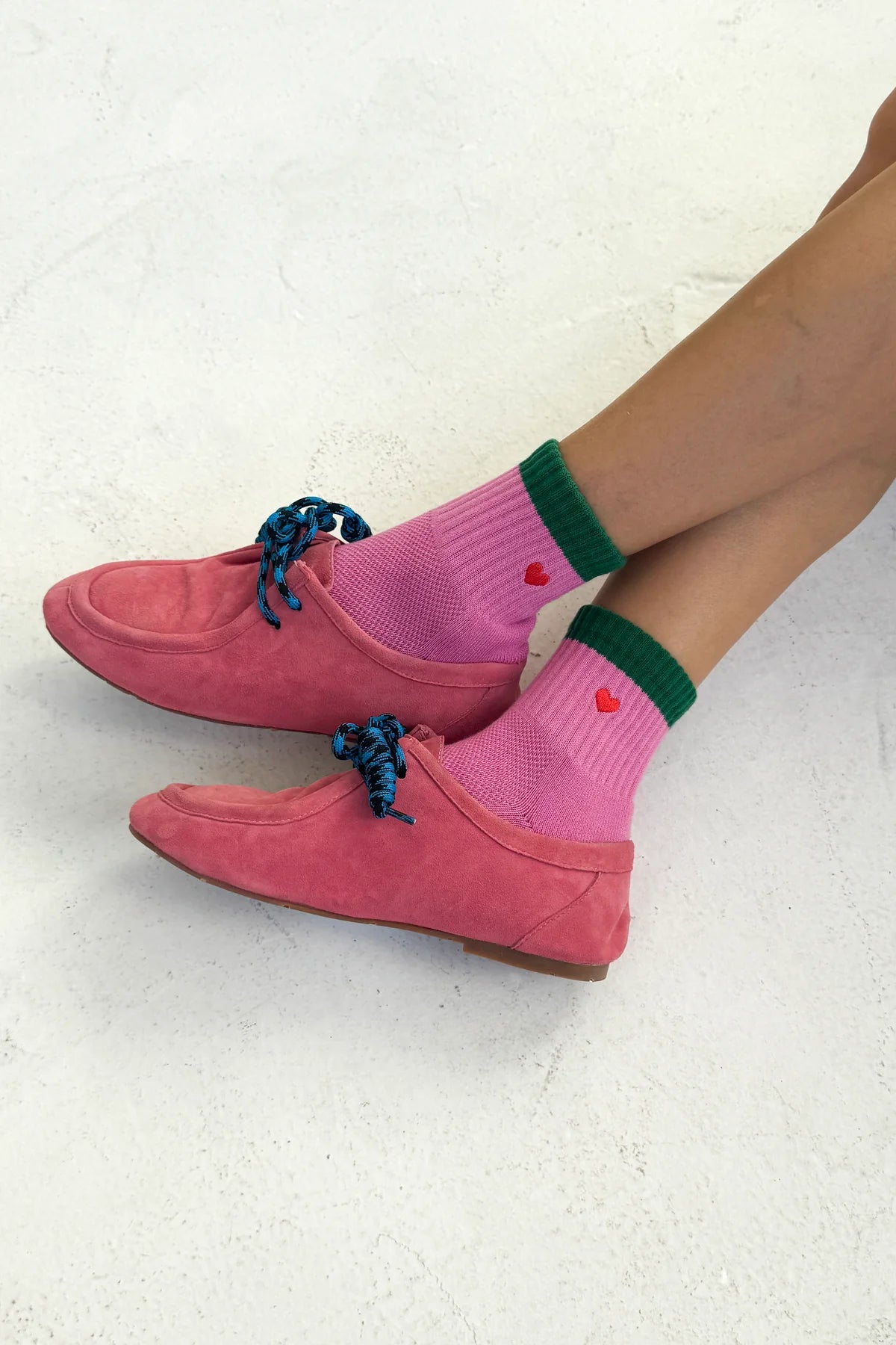Le Bon Shoppe Embroidered Color Block Girlfriend Socks - Rose & Green Heart