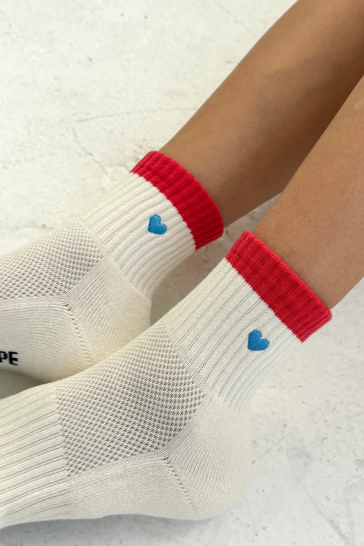 Le Bon Shoppe Embroidered Color Block Girlfriend Socks - Blue & Red Heart