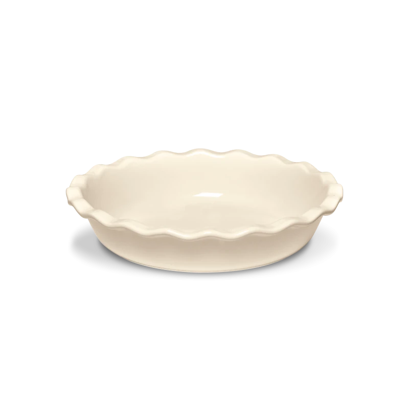 White ceramic pie dish on a white background