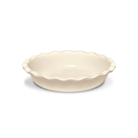 White ceramic pie dish on a white background