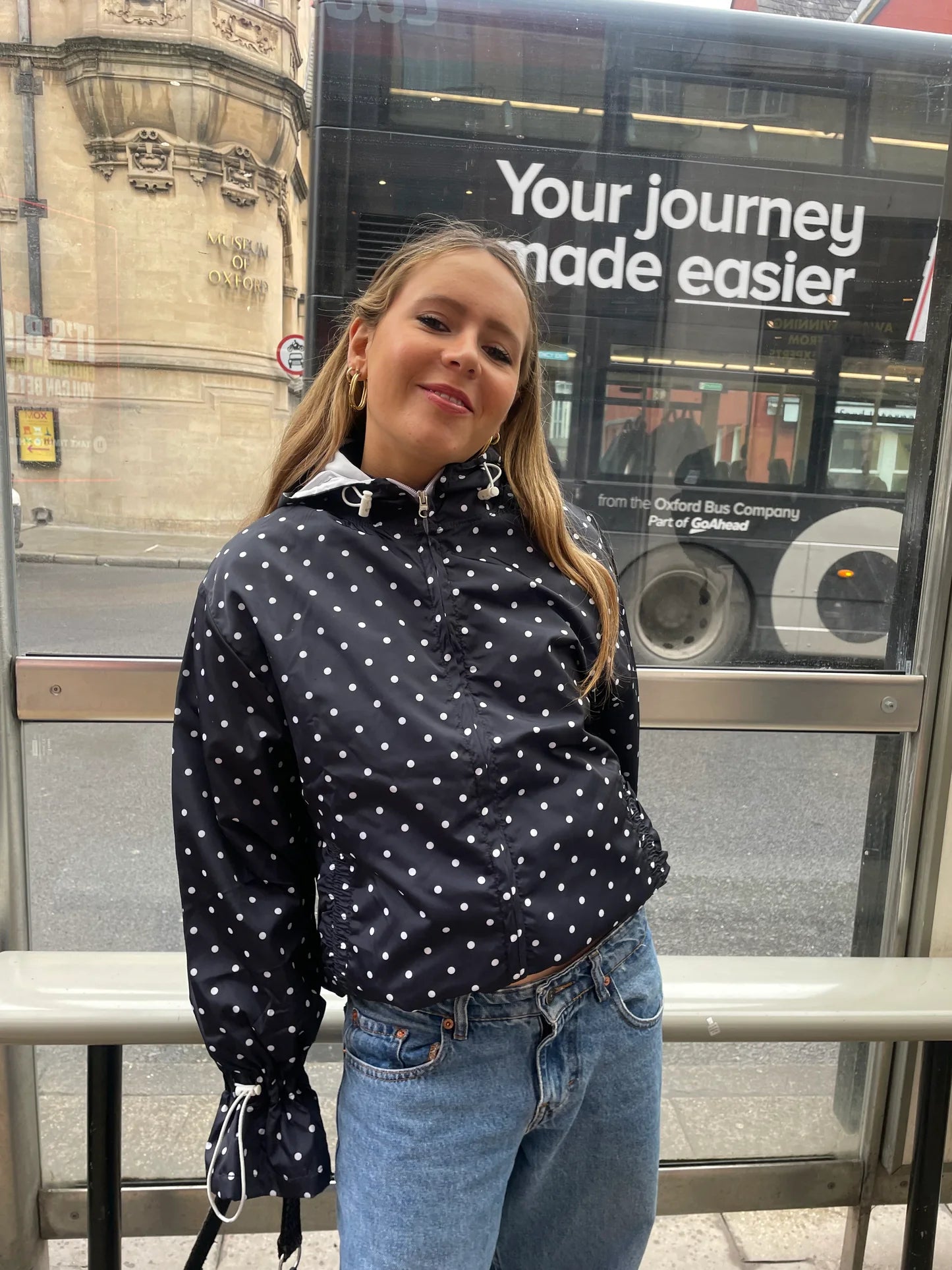 Ginny & Me Flared Windbreaker - Navy & Cream Polkadot