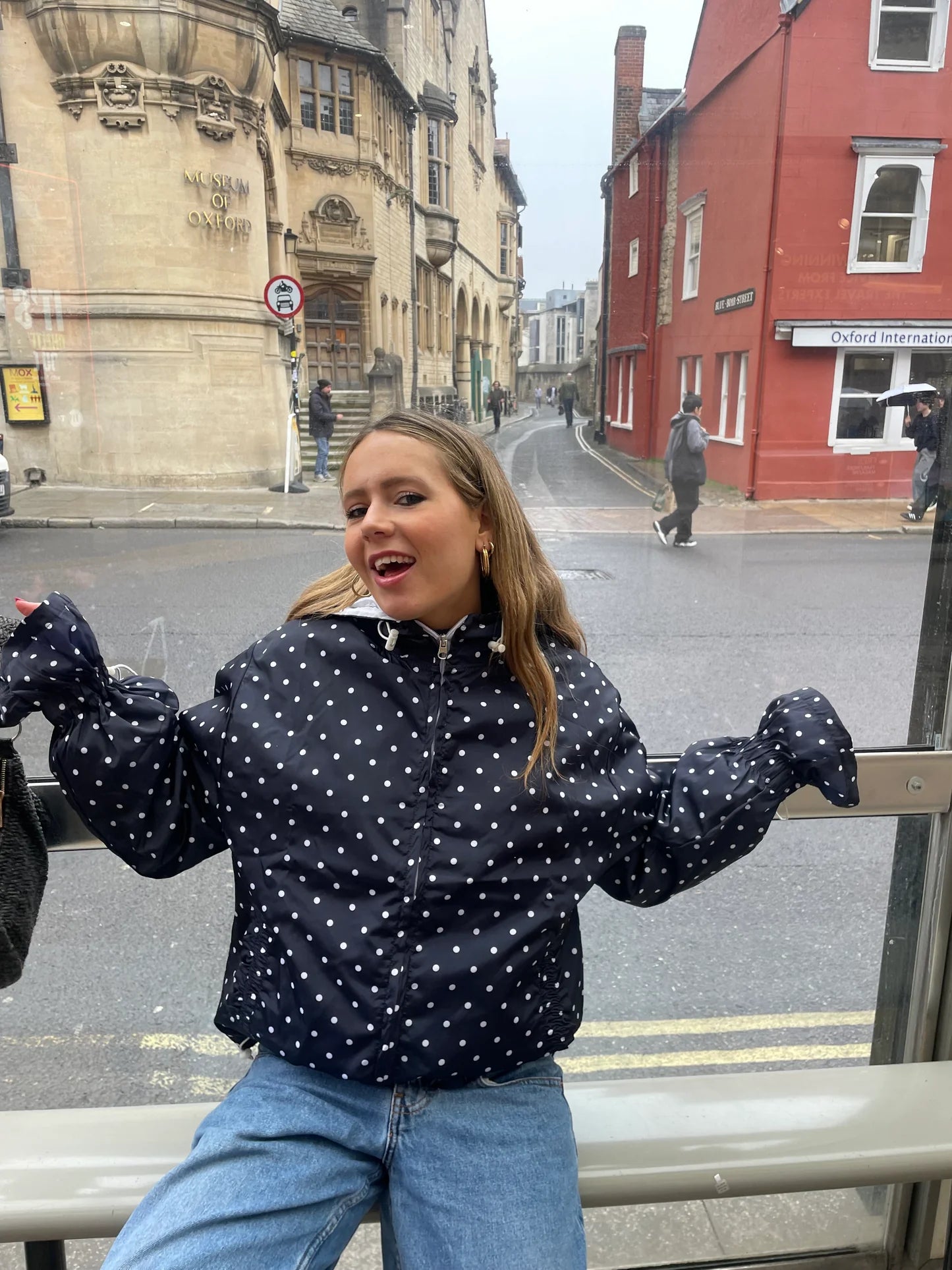Ginny & Me Flared Windbreaker - Navy & Cream Polkadot