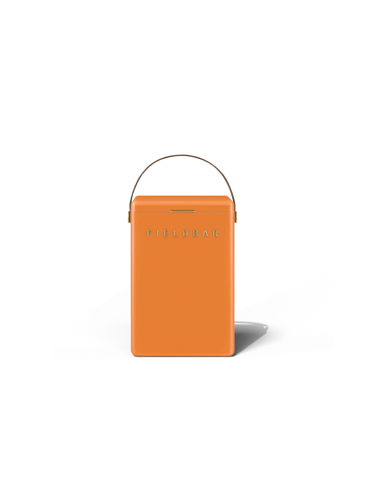 Orange cooler box with a handle on a white background