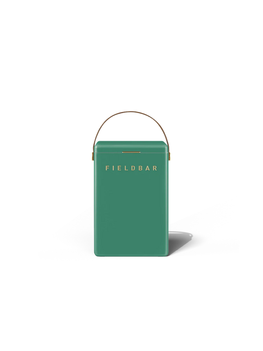 Green carrying cooler case with 'FIELDBAR' branding on a white background