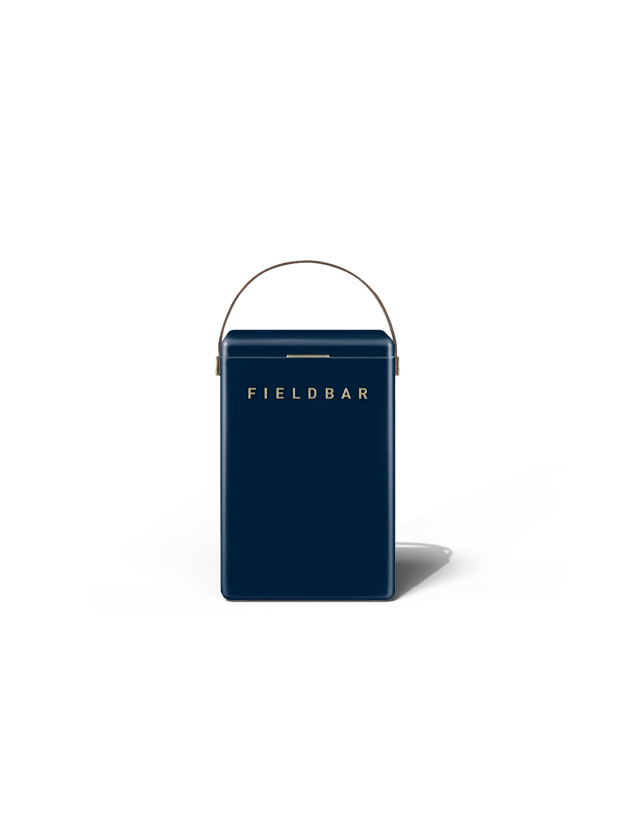 Navy blue cooler with 'FIELDBAR' branding on a white background