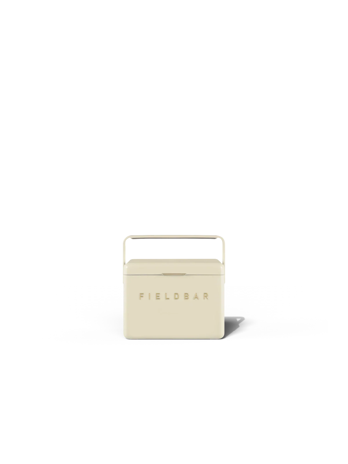 Beige cooler box with 'FIELDBAR' branding on a white background