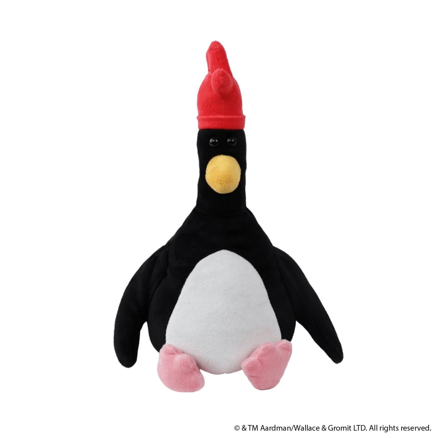 Plush toy hottie penguin with a red hat on a white background