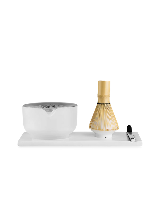 Fellow Matcha Set IN Matte White + Frosted Glass colours on a white background 