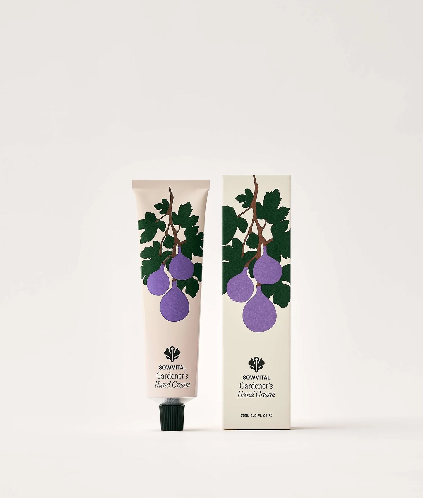 Hand cream with packaging featuring fig design on a white background