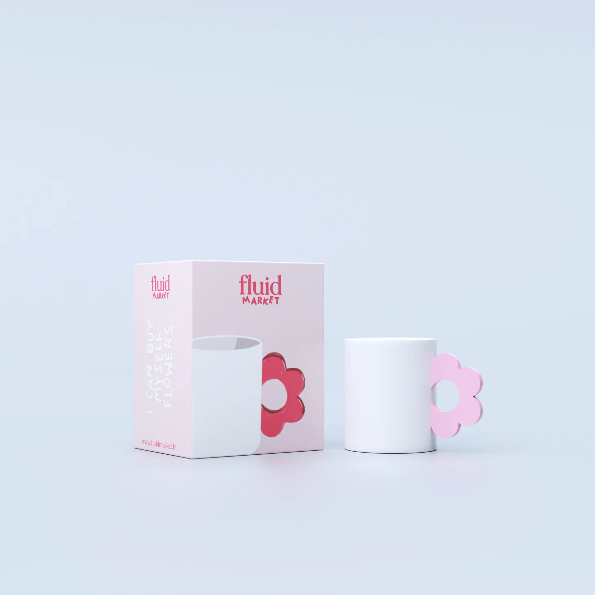 Fluid Market Ceramic Mug with a pink flower handle
