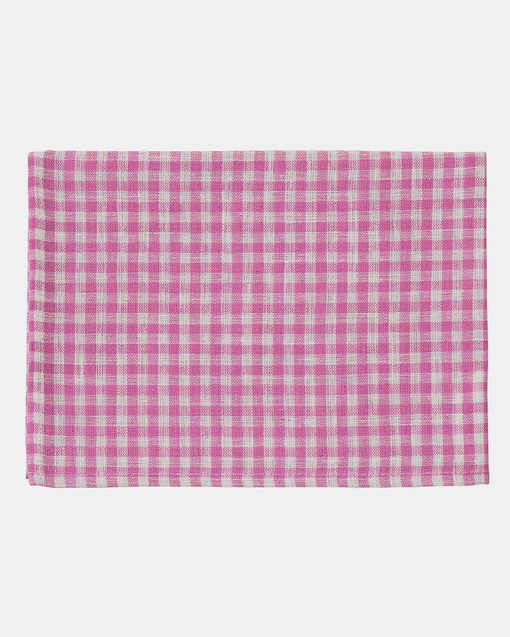Pink and white checkered fabric on a white background