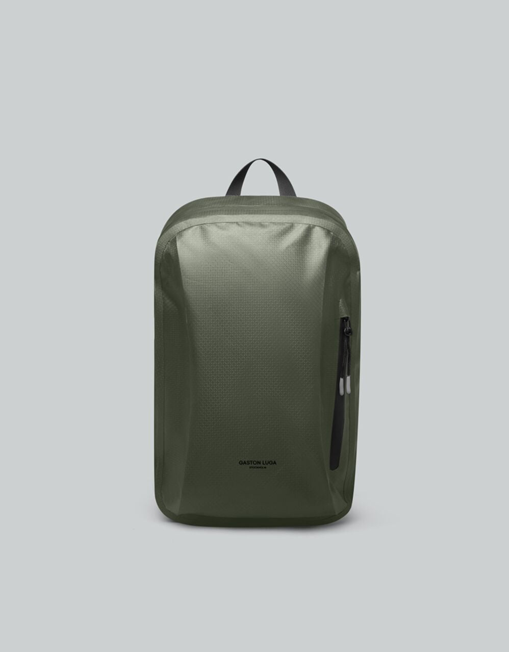 Gaston Luga Lightweight Duo-Seal Backpack 14" in Olive colour on a grey background 