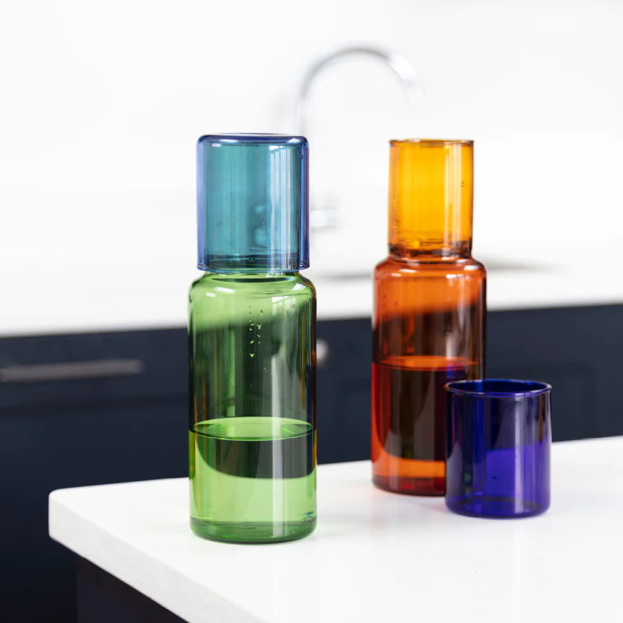 Block Design Glass Carafe - Amber / Cobalt
