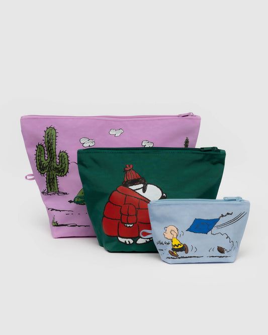 Go Pouch Set of 3 nylon bags in Peanuts collaboration patterns 