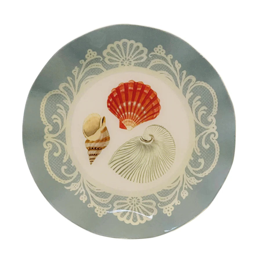 Roomytown Wavy Round Enamel Tray - Sea Shells