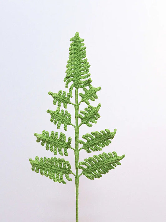 Green fern leaf on a light gray background