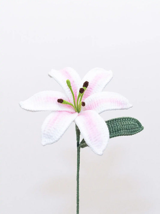 Handmade Crochet Flower - White Pink Lily