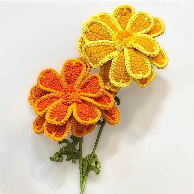 Handmade Crochet Flowers in Orange Marigold