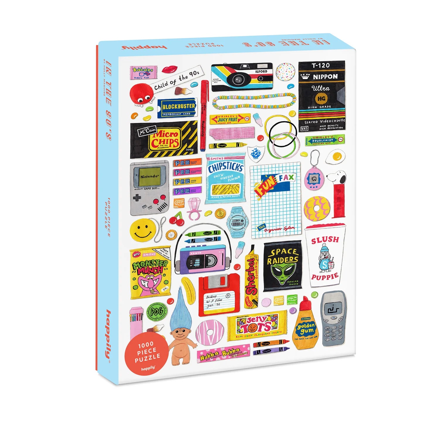 Puzzle box with colorful graphics and text on a white background