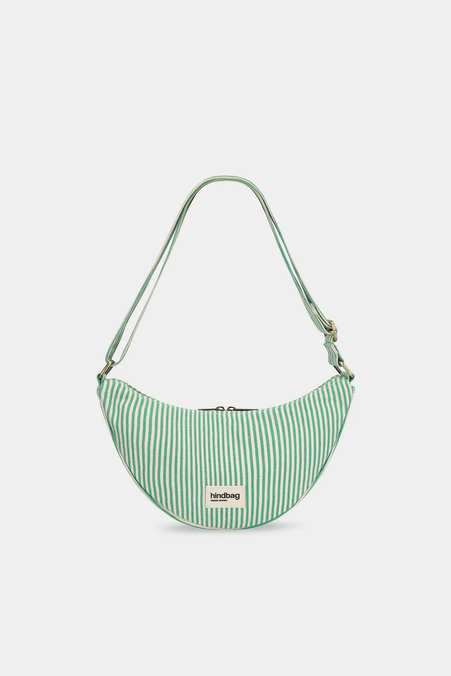 Green striped shoulder bag on a white background