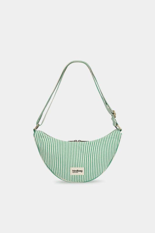 Green striped shoulder bag on a white background