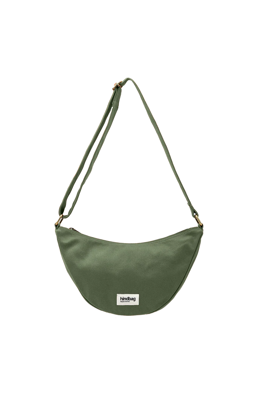 Green shoulder bag with a visible brand label on a white background