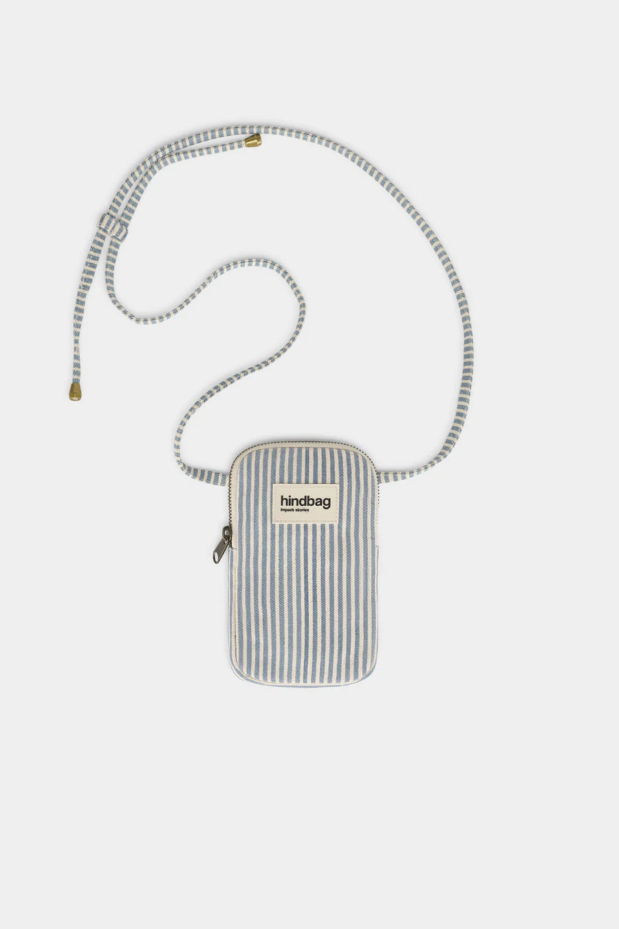 Hindbag Bill crossbody Phone Bag in Blue Stripes on  white background 