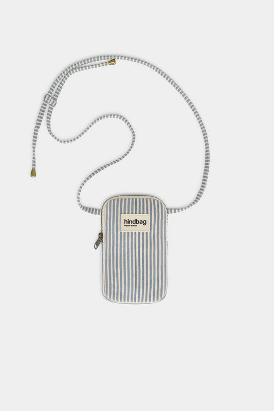 Hindbag Bill crossbody Phone Bag in Blue Stripes on  white background 