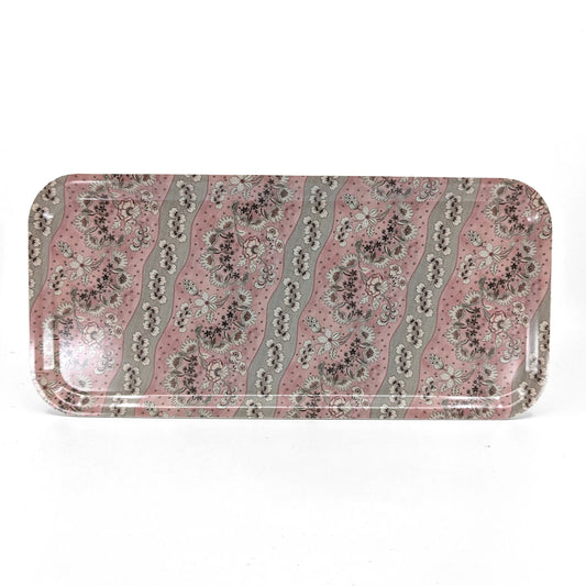 Host Home Narrow Birch Wood Tray in multicolour grey and pink floral pattern on a white background