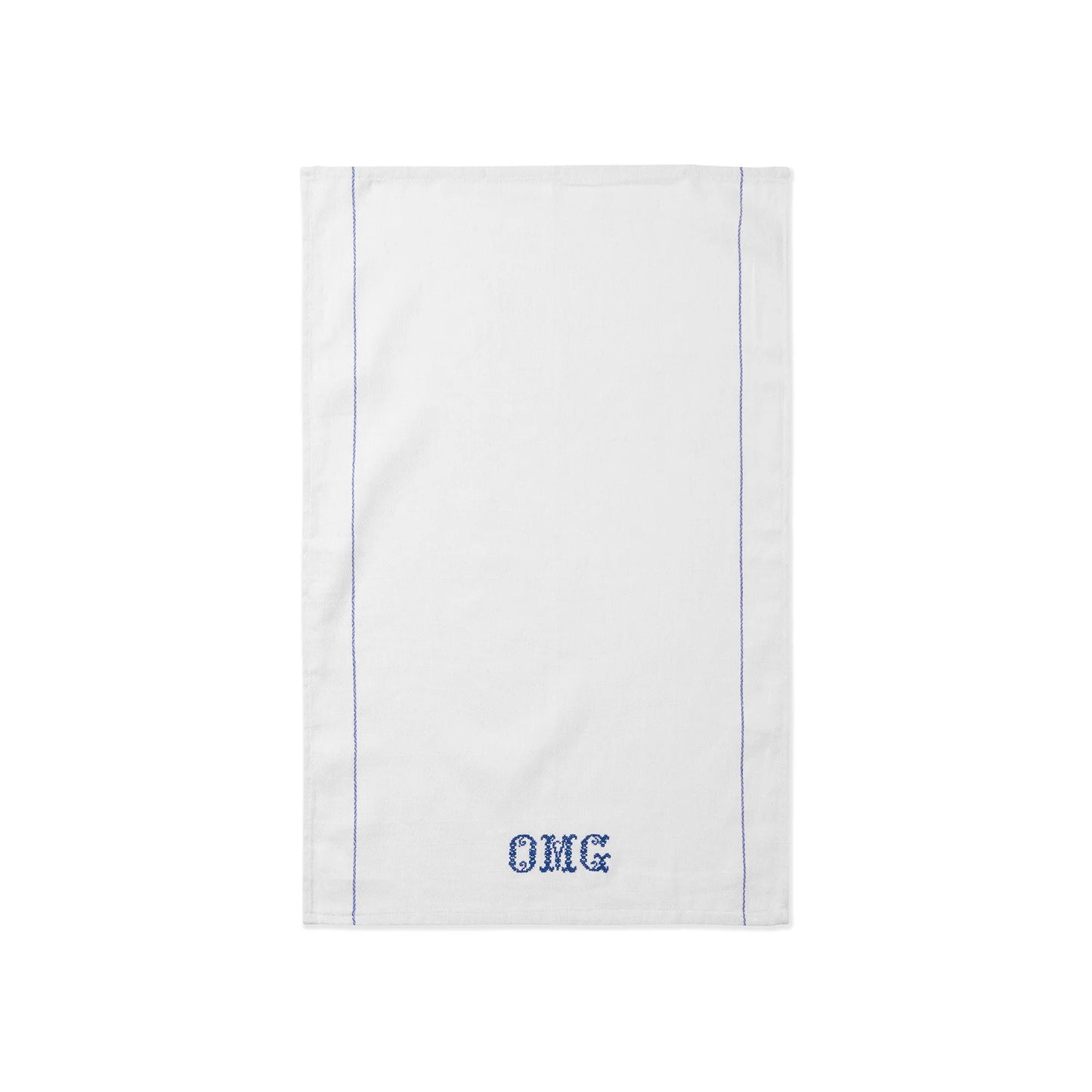 Host Home OMG Embroidered Tea Towel on a white background