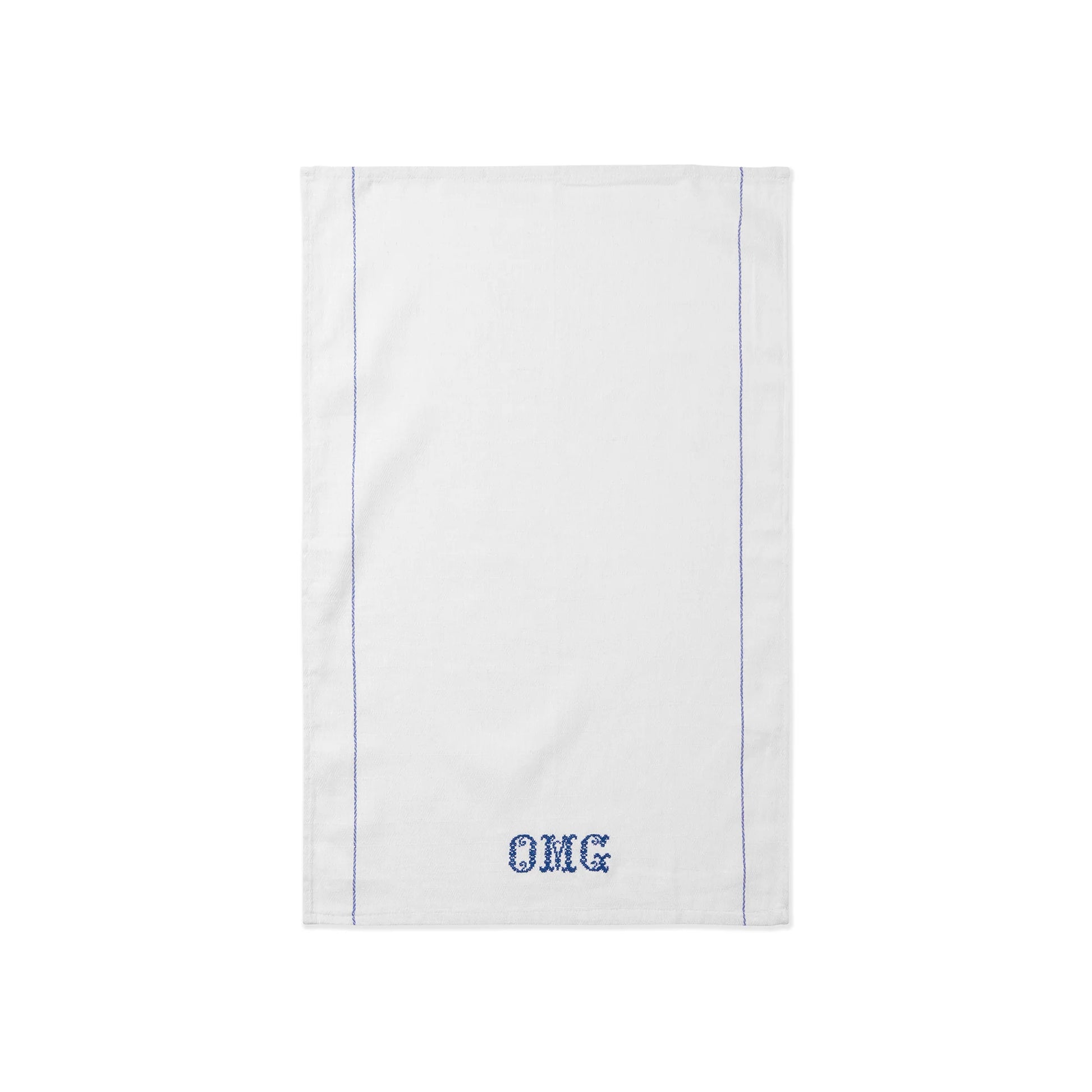 Host Home OMG Embroidered Tea Towel on a white background