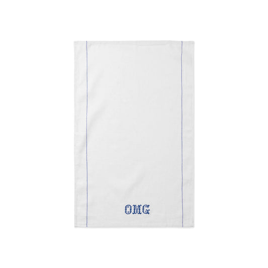 Host Home OMG Embroidered Tea Towel on a white background