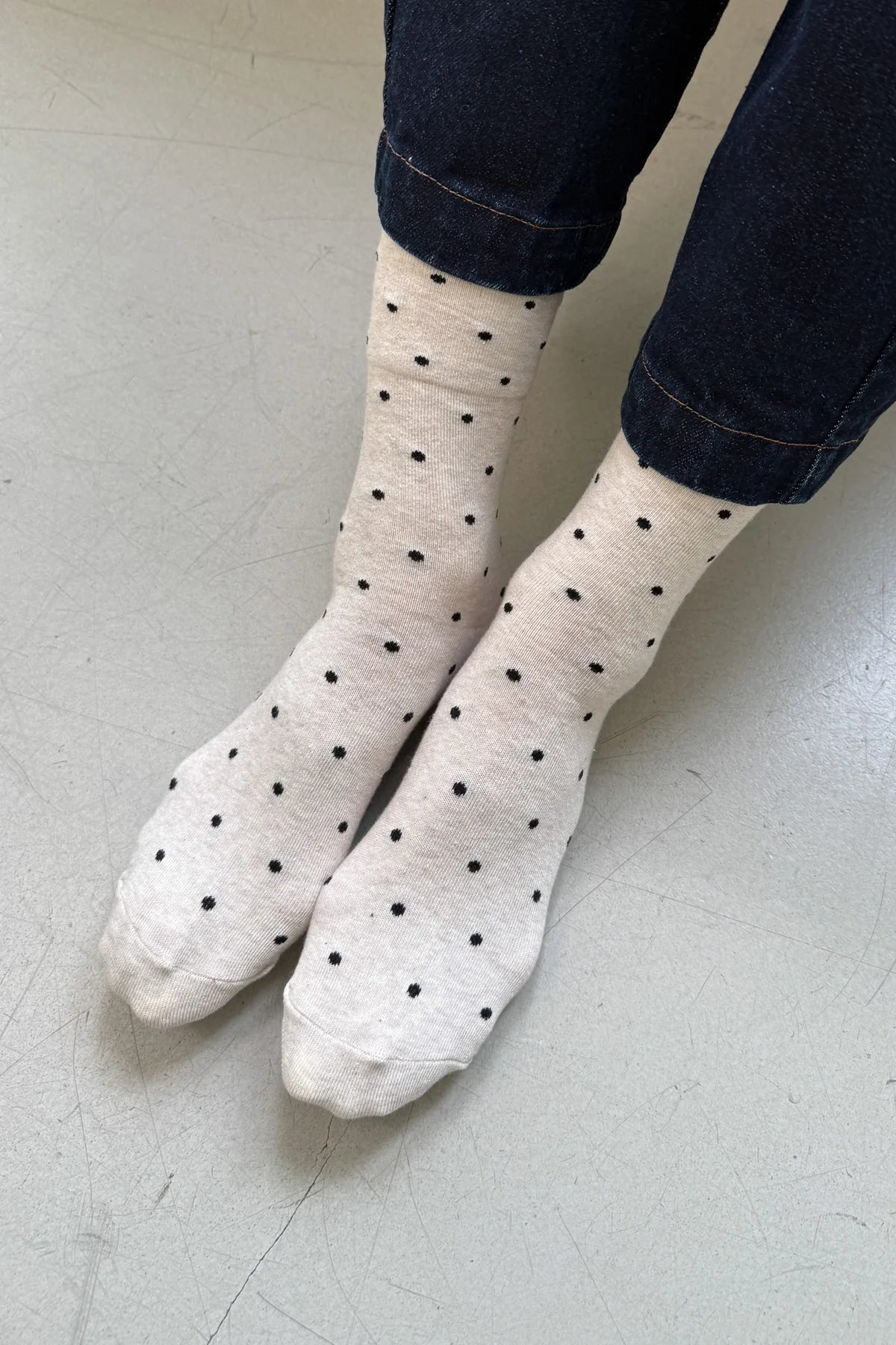 Le Bon Shoppe Polka Dot Sneaker Socks - Oatmeal/Black