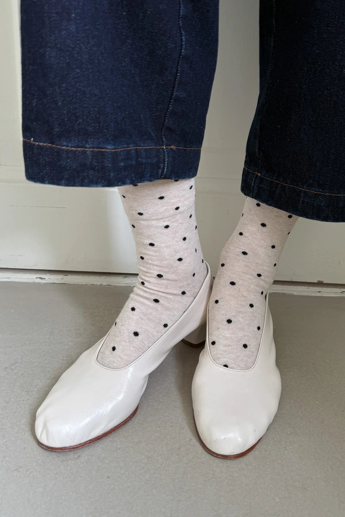 Le Bon Shoppe Polka Dot Sneaker Socks - Oatmeal/Black