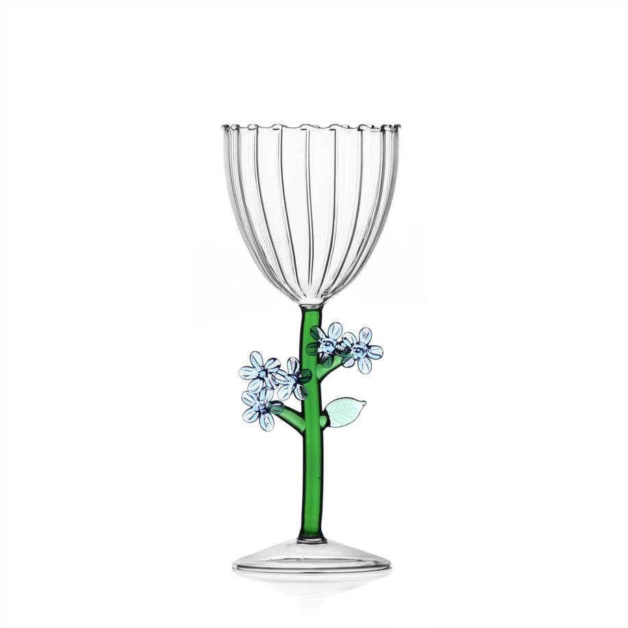Ichendorf Optical Stemmed Glass in Light Blue Flower