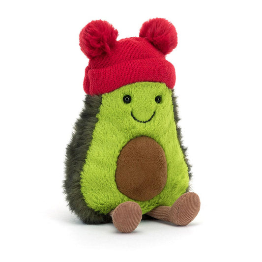 Jellycat Amuseables Avocado Soft Toy wearing Red Bobble Hat