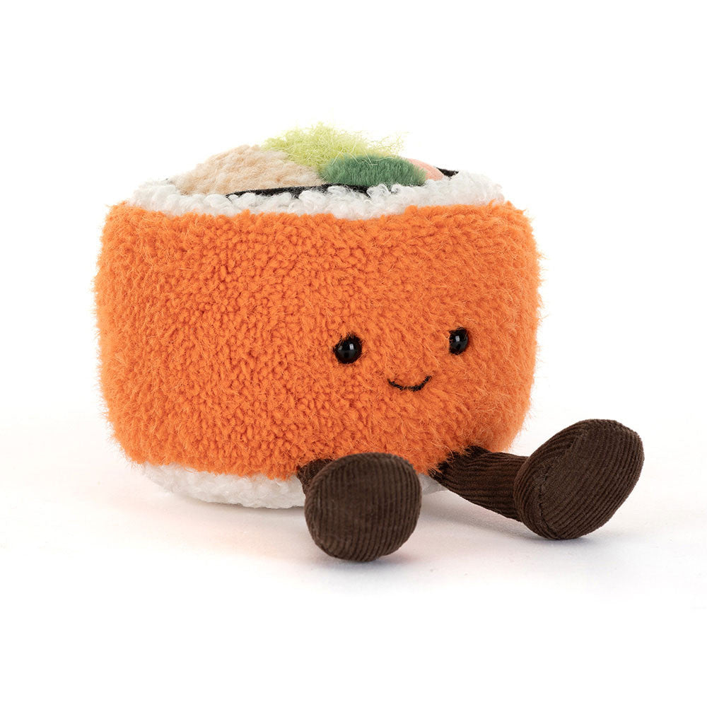 Jellycat Amuseables Codhi Californian Roll soft toy on a white background 