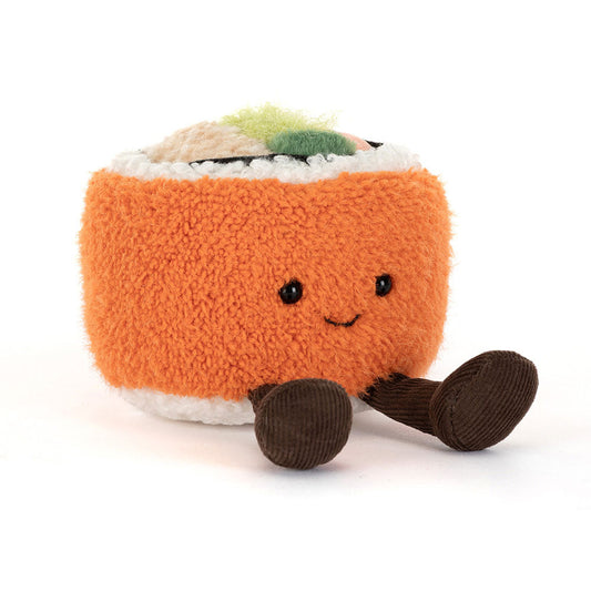 Jellycat Amuseables Codhi Californian Roll soft toy on a white background 