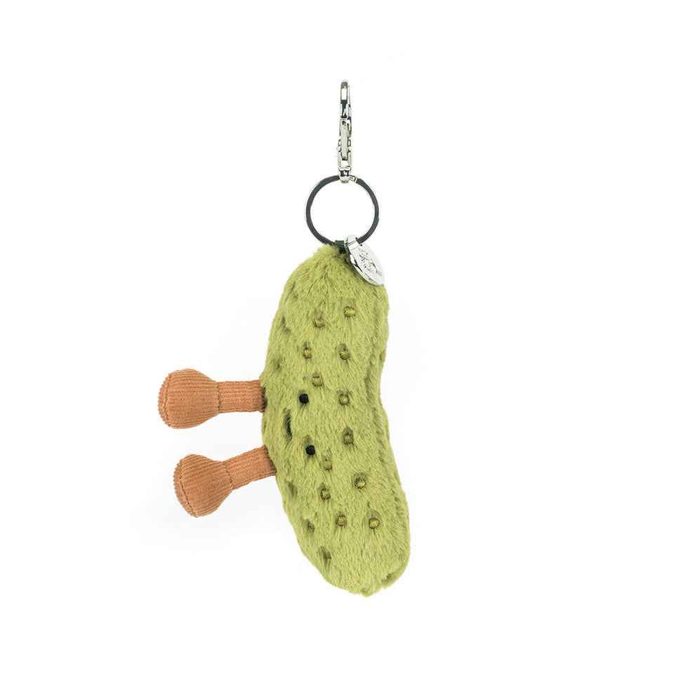 Green textured keychain with a brown base on a white background