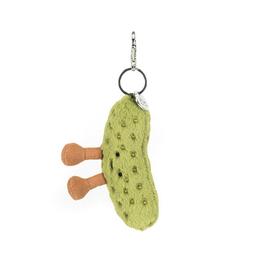 Green textured keychain with a brown base on a white background