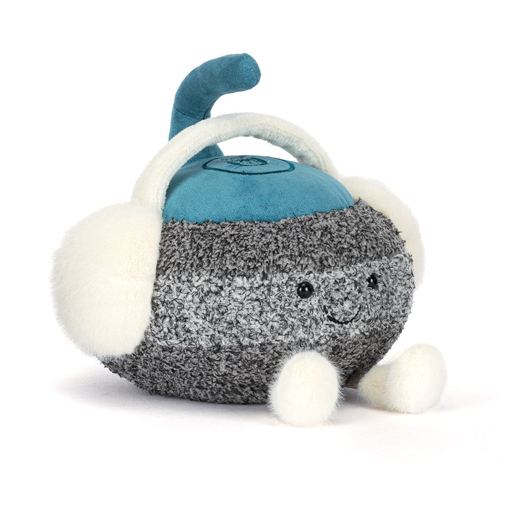Jellycat Amuseables Sports Cariss Curling Stone soft toy on a white background 