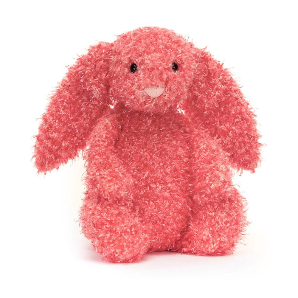 Jellycat Bashful Holly Bunny Soft Toy with textured fur in coral colour