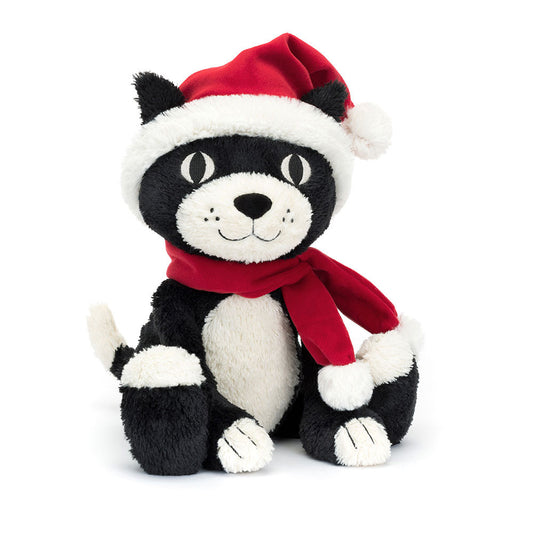 Jellycat Christmas Jack Cat wearing Santa's Hat & red scarf