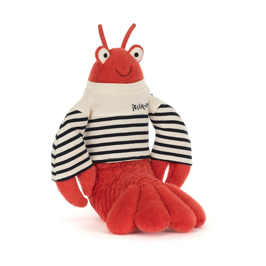 Jellycat Larry Lobster Sailor Outfit in a striped jumper on a white background