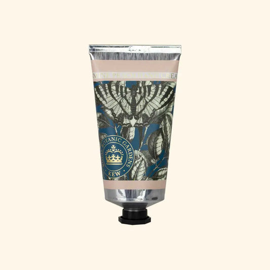Hand cream with butterfly design packaging on a white background