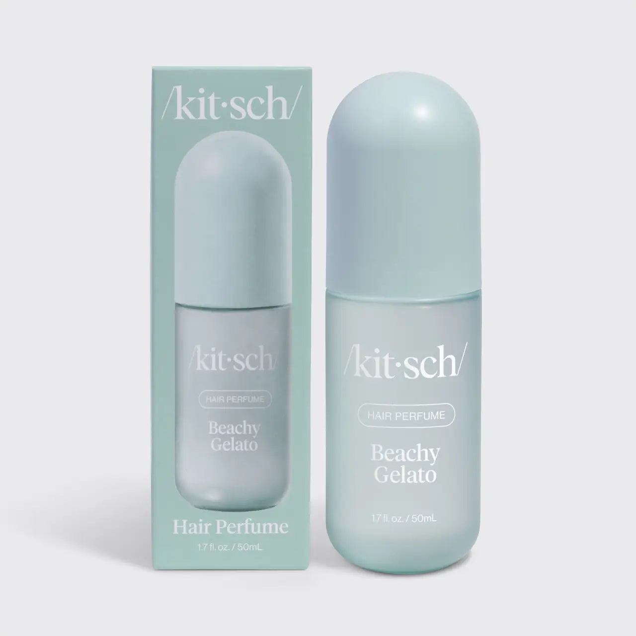 Kit-sch Beachy Gelato hair perfume bottle and packaging on a light gray background