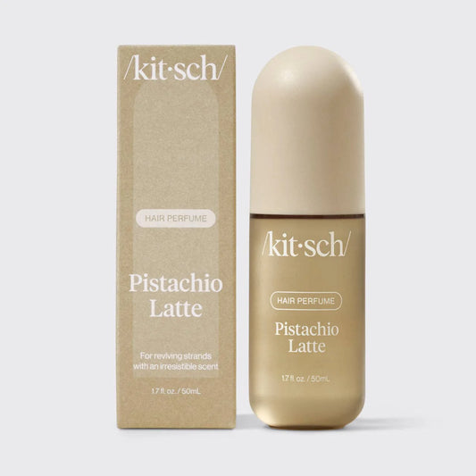 Kitsch Pistachio Latte hair perfume bottle and packaging on a white background